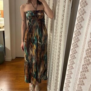2000s animal print halter maxi dress